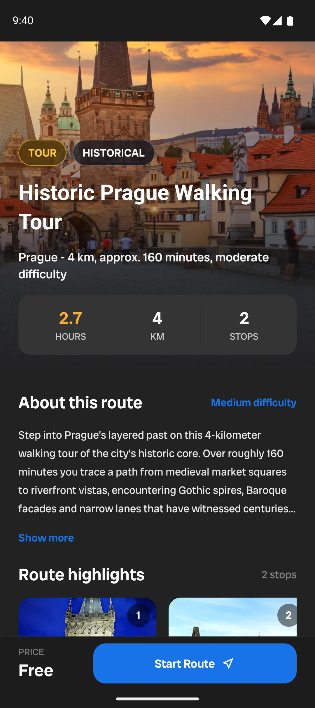 AI Guide route detail screen